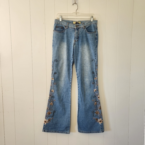 Vintage Denim - Vintage Bell Bottoms Flare Denim Jeans Low Rise Boho Embroidered Y2K Bohemian